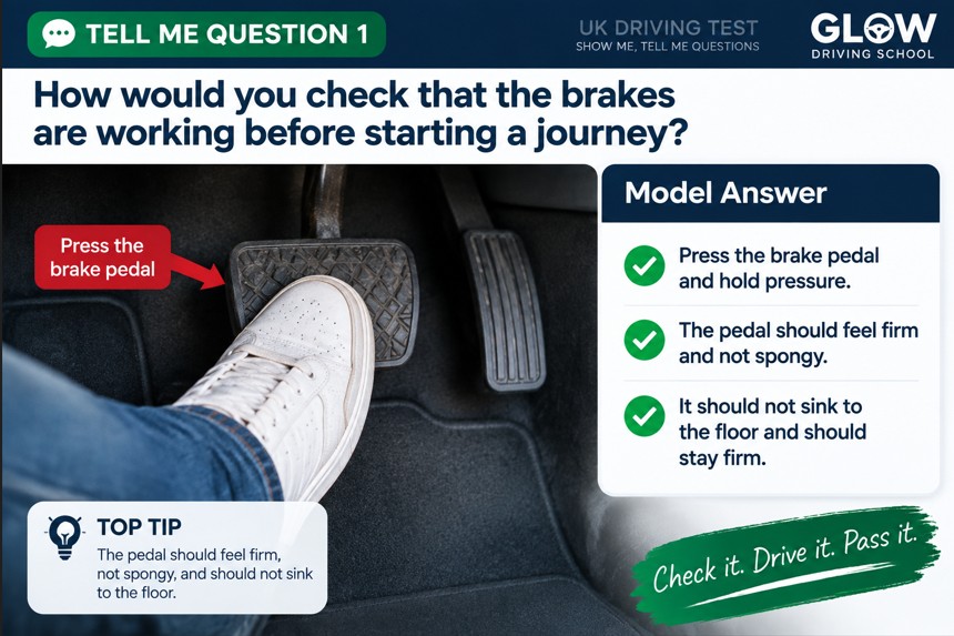How would you check that the brakes are working before starting a journey